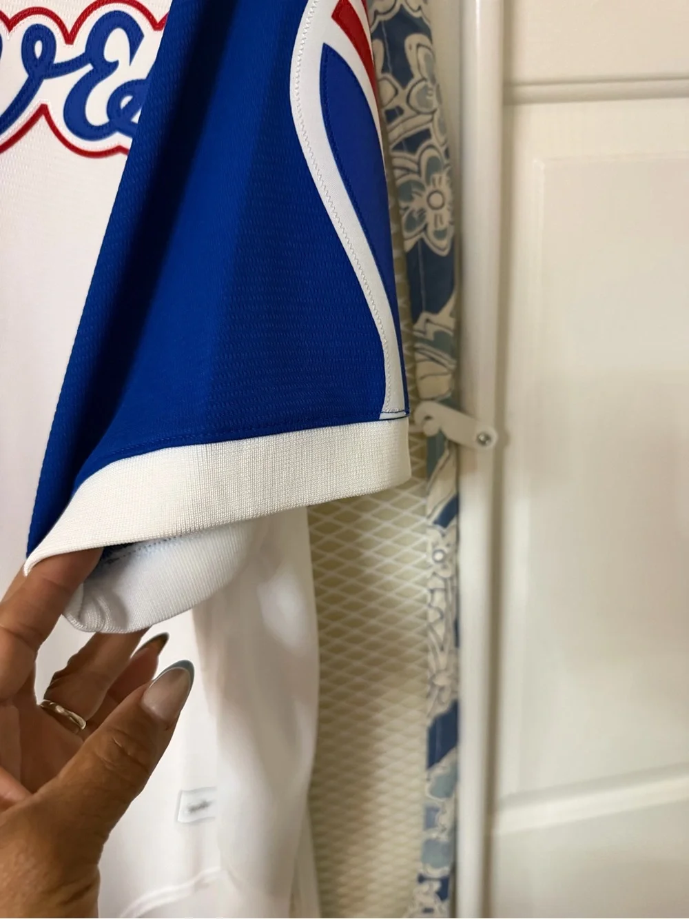 Nike White and Royal Blue Braves Men's Jersey